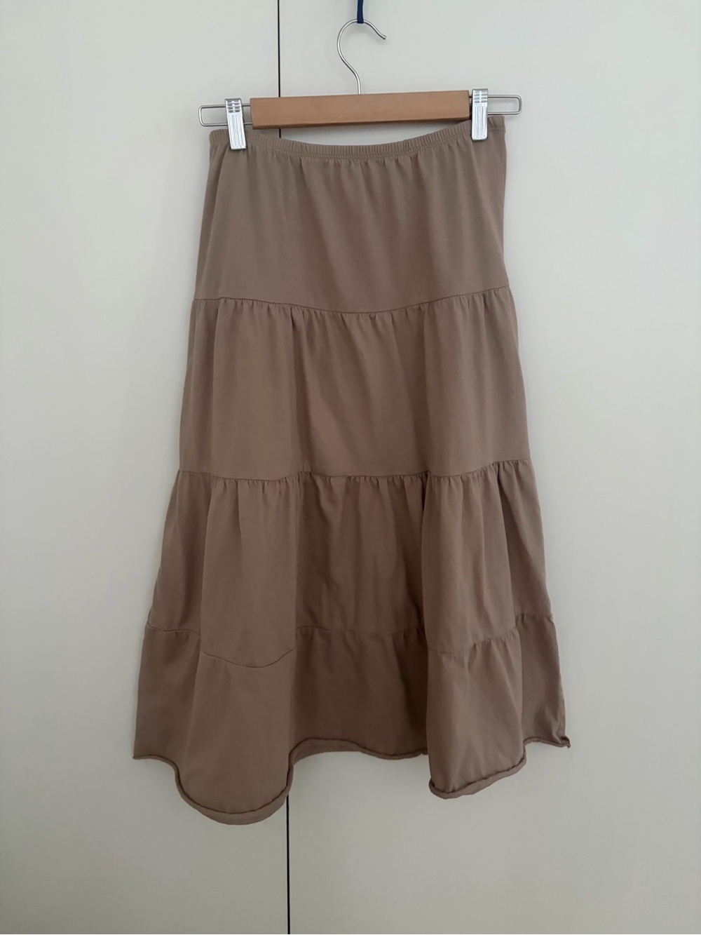 Boho taupe tiered A-line midi skirt
